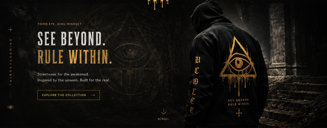 Third Eyed King hero showing a hooded figure and the message See Beyond Rule Within.